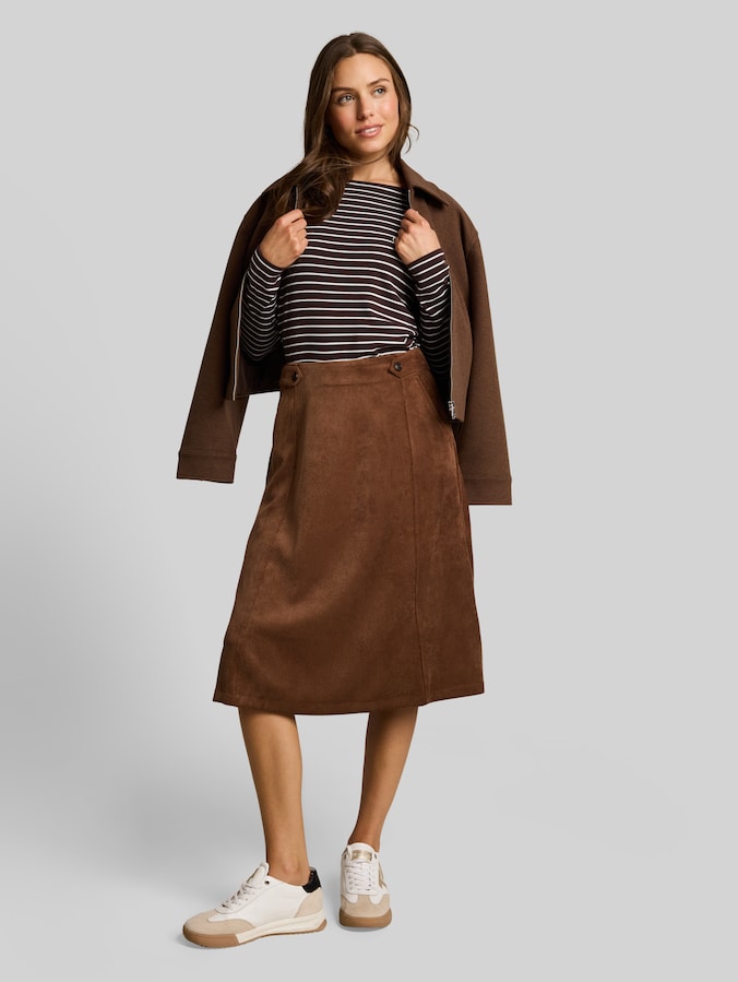 Midi-corduroyrok met steekzakken door Women, camel