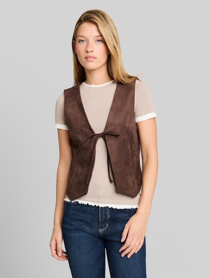 Slim fit vest in suède-look door Denim Female, cool dark brown