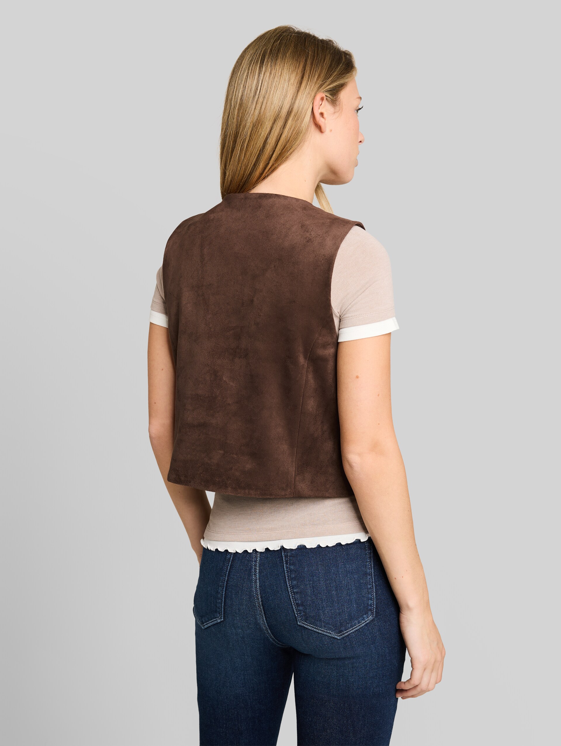 Slim Fit Weste in Wildlederoptik - cool dark brown
