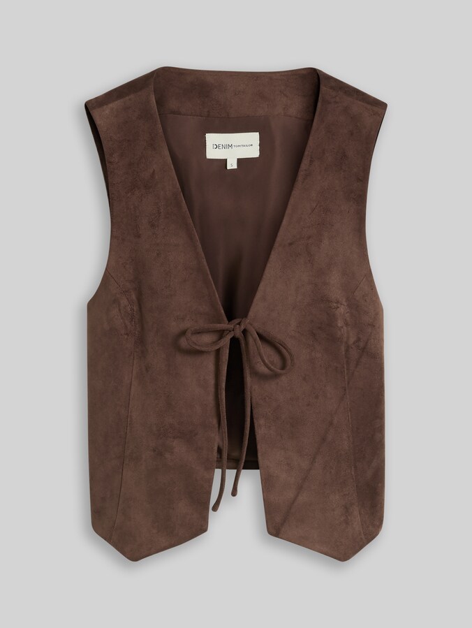 Slim Fit Weste in Wildlederoptik von Denim Female, cool dark brown