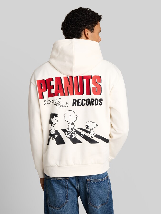 Relaxed Fit Hoodie Sweatshirt mit Snoopy-Rückenprint von Denim Male, Gardenia White
