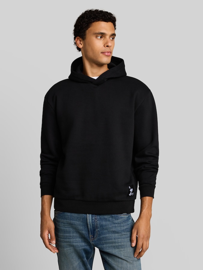 Relaxed Fit Hoodie Sweatshirt mit Snoopy-Rückenprint von Denim Male, Black