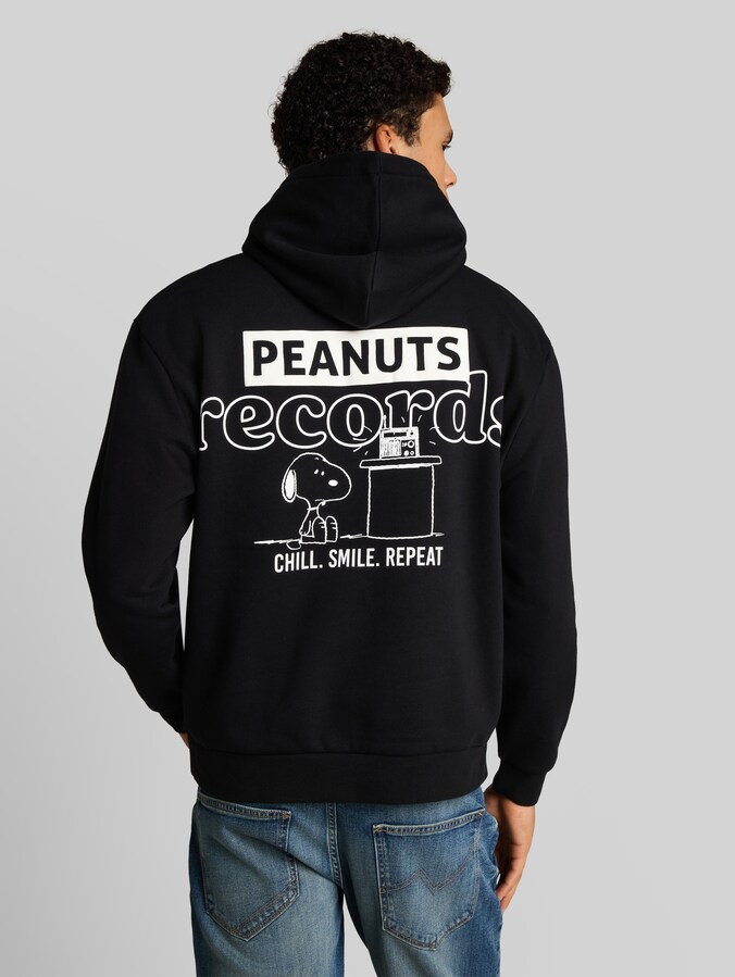 Relaxed Fit Hoodie Sweatshirt mit Snoopy-Rückenprint von Denim Male, Black