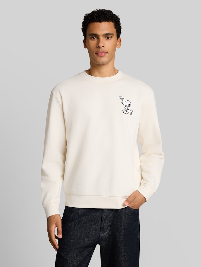 Relaxed Fit Sweatshirt mit Snoopy-Rückenprint von Denim Male, Gardenia White
