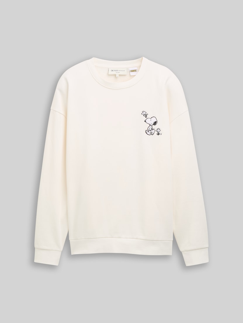 Relaxed Fit Sweatshirt mit Snoopy-Rückenprint von Denim Male, Gardenia White