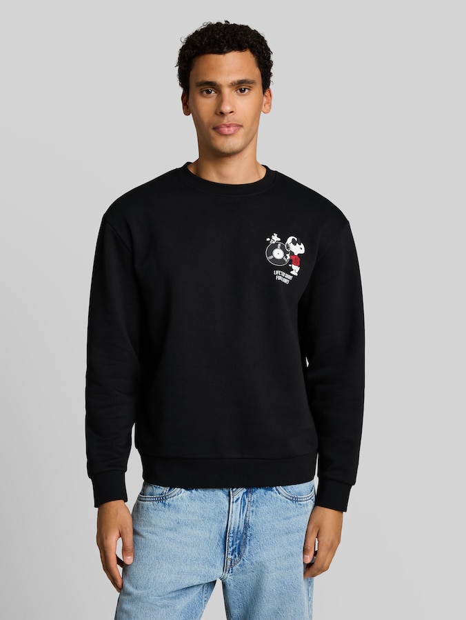 Relaxed Fit Sweatshirt mit Snoopy-Rückenprint von Denim Male, Black