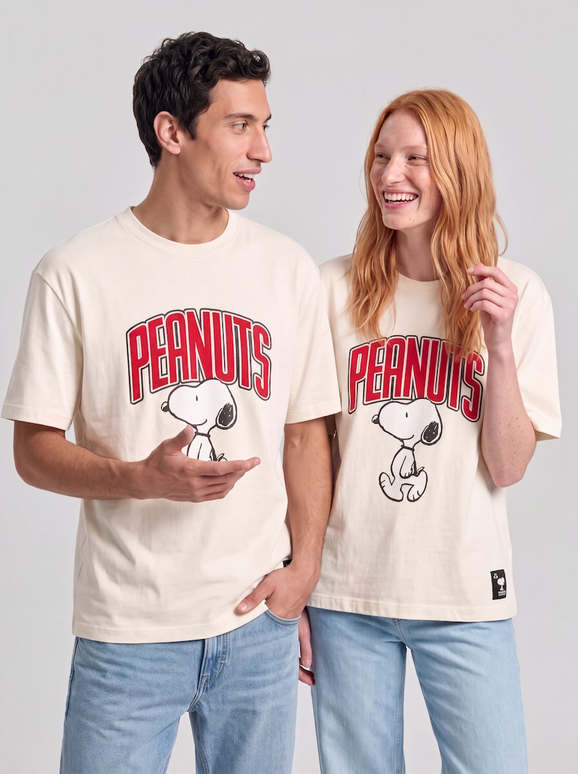 T-shirt met relaxte pasvorm en Snoopy-print door Denim Male, Gardenia White