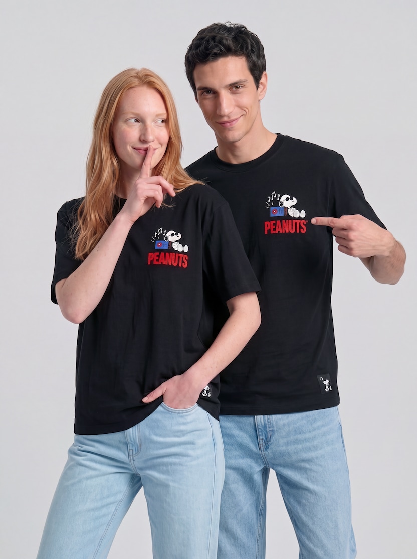 T-shirt met relaxte pasvorm en Snoopy-print door Denim Male, Black