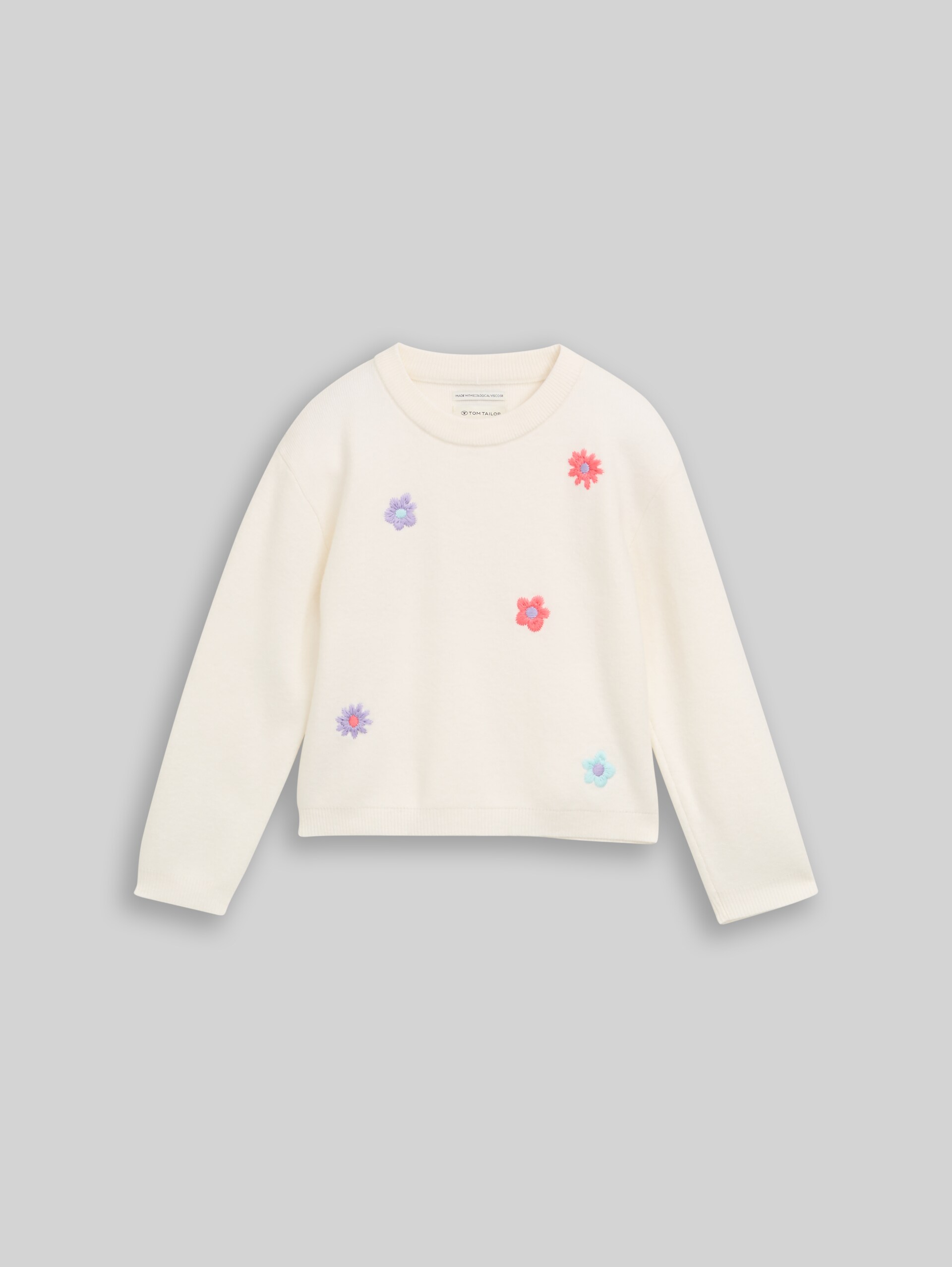 Strickpullover mit Blumen-Stickerei - Gardenia White