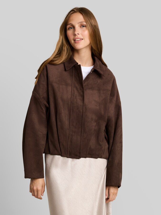 Loose Fit Jacke in Wildleder-Optik von Denim Female, cool dark brown