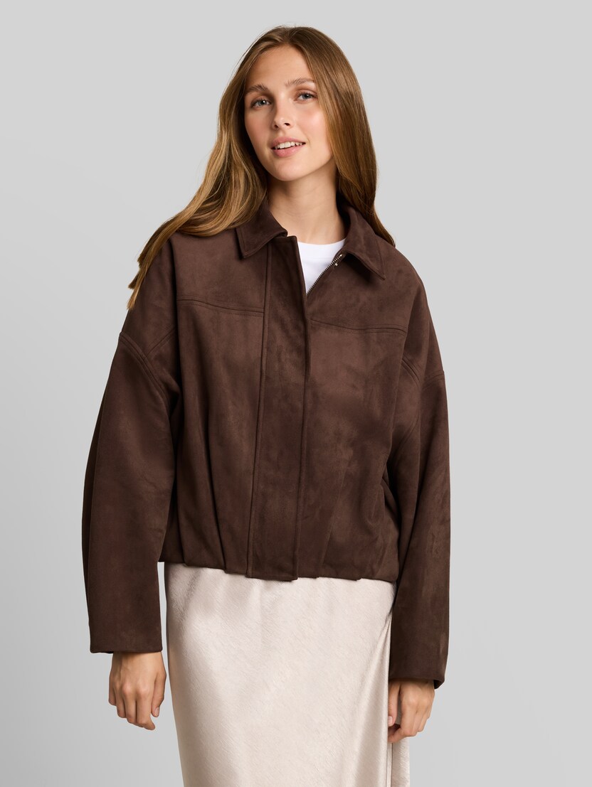 Losvallend jasje in suède-look door Denim Female, cool dark brown