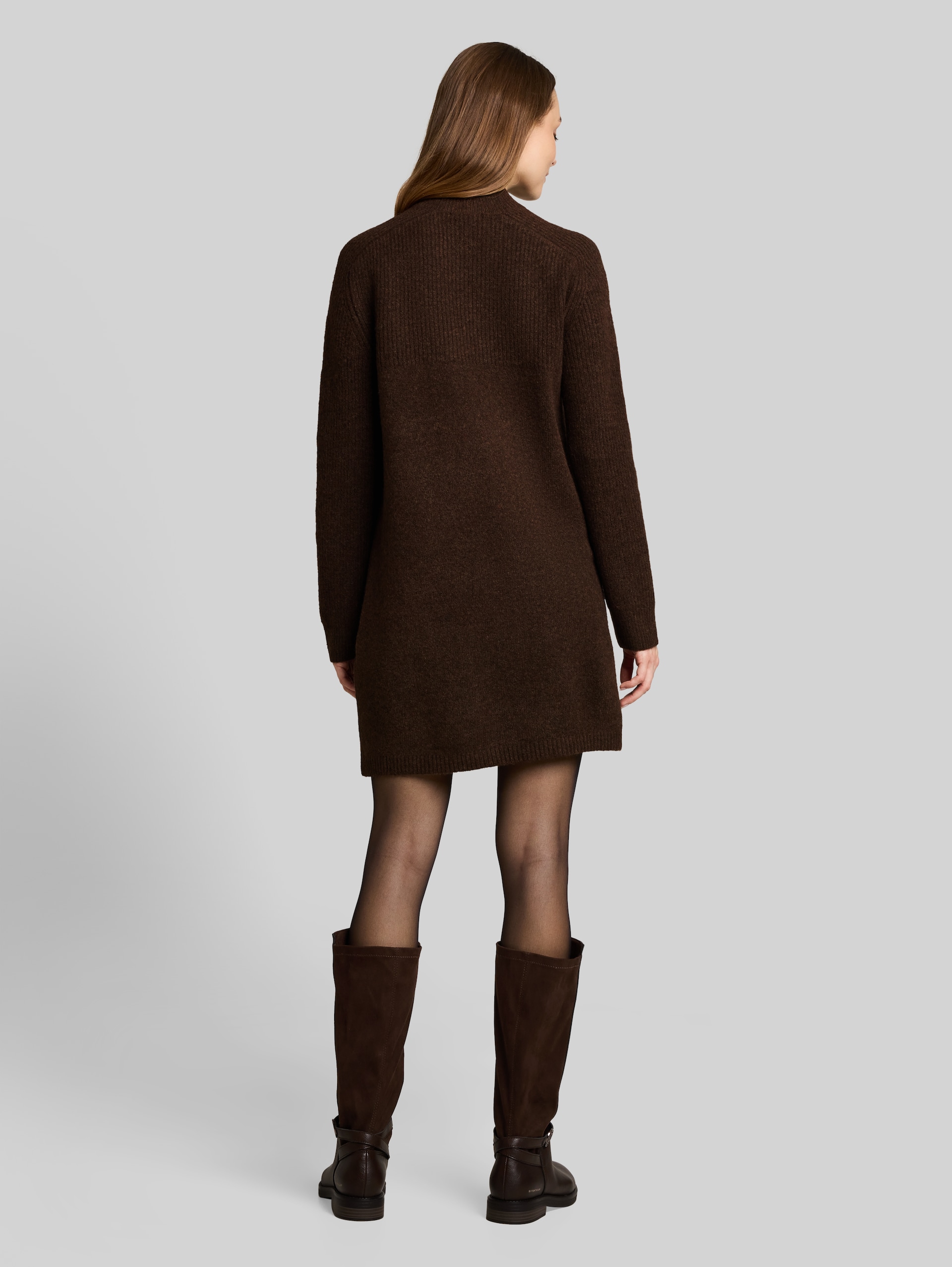 Mini-Strickkleid in Melange-Optik - cool dark brown melange - Model-Rückansicht