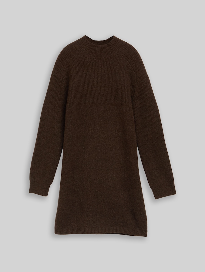 Mini knitted dress with a melange look by Denim Female, cool dark brown melange