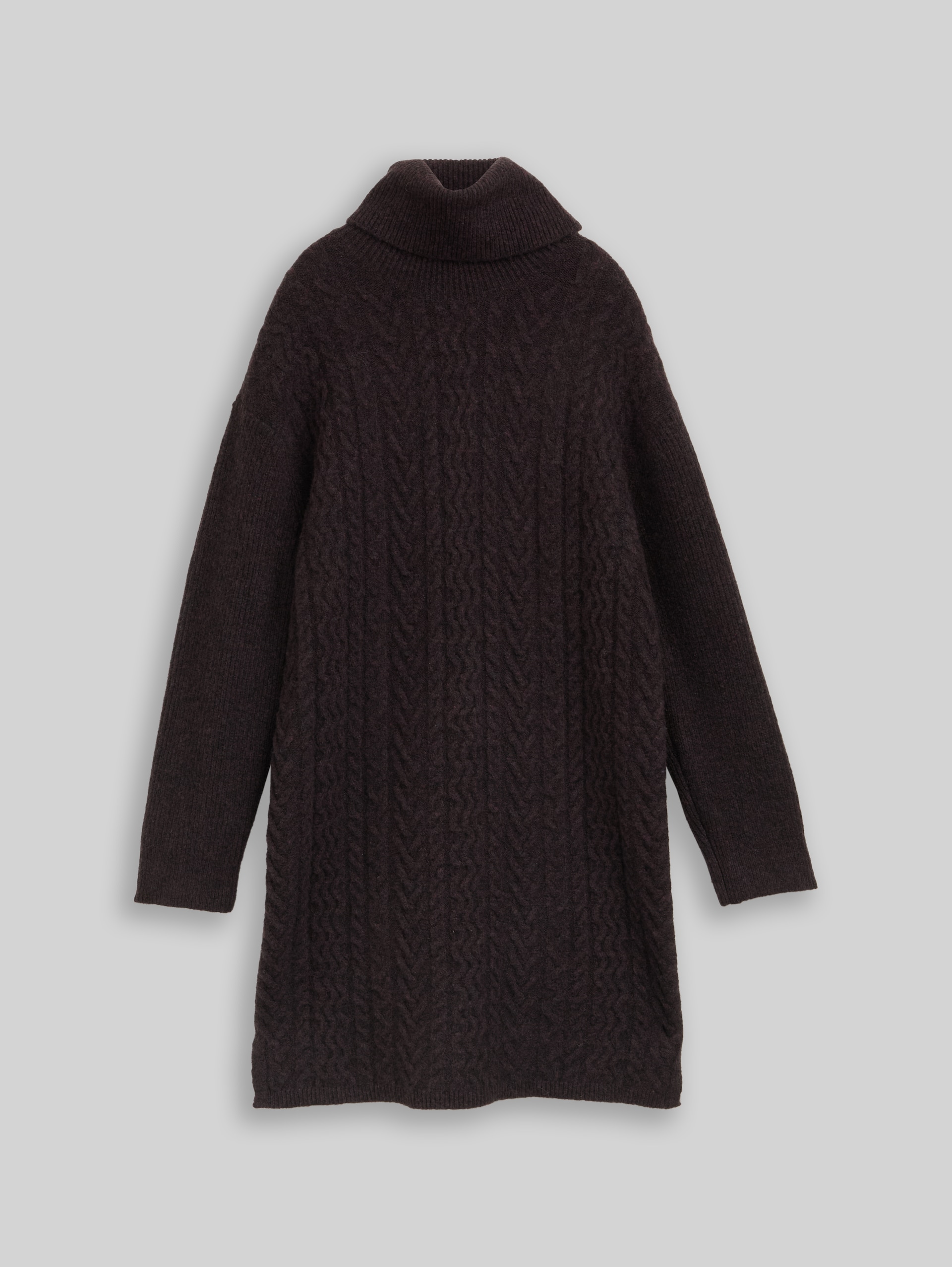 Loose Fit Mini-Strickkleid mit Zopfmuster - dark plum melange - Vorder-Produkt-Ansicht