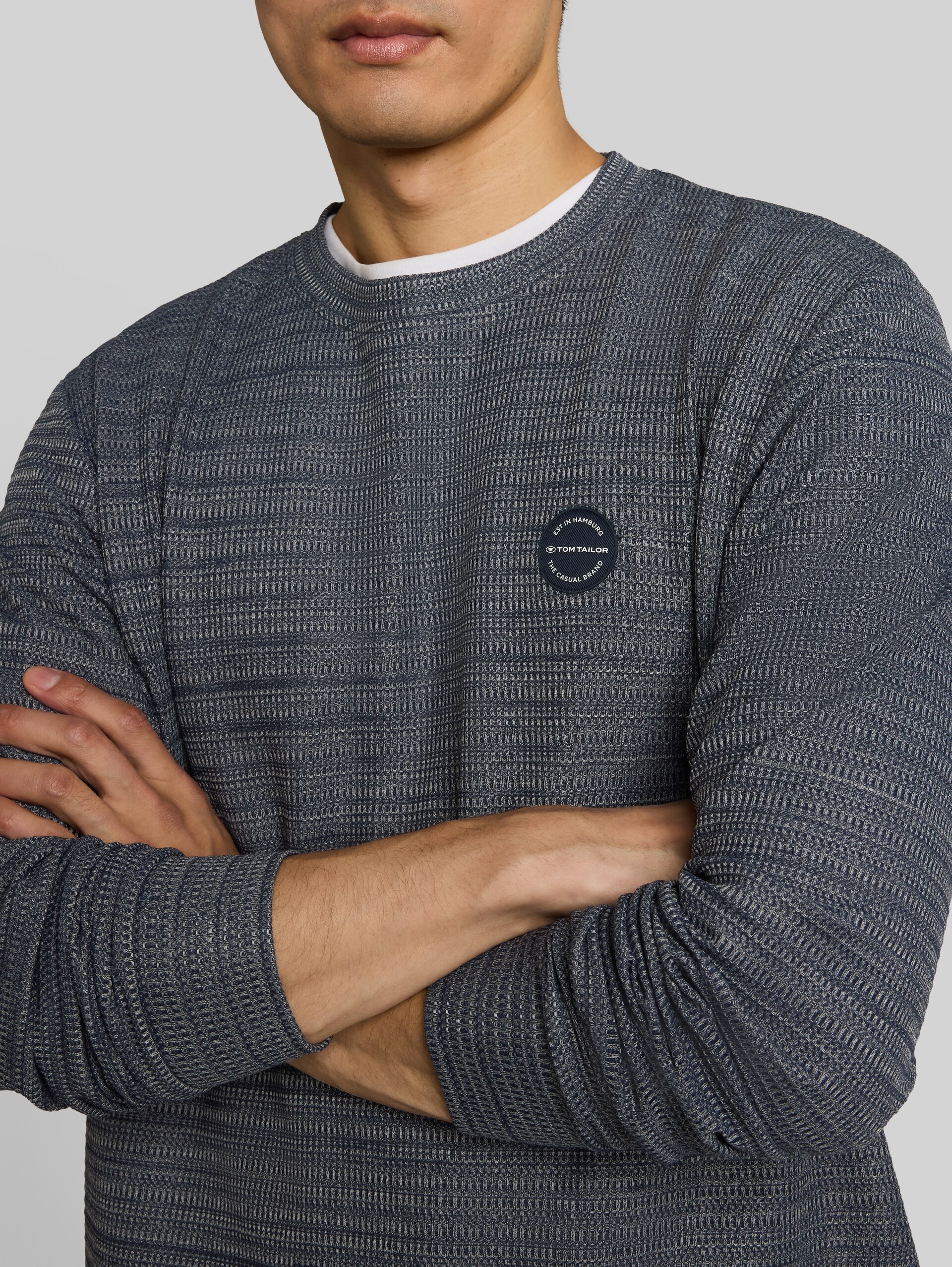 Langarmshirt in Melange-Optik - blue mint inject structure - Detail-Model-Ansicht