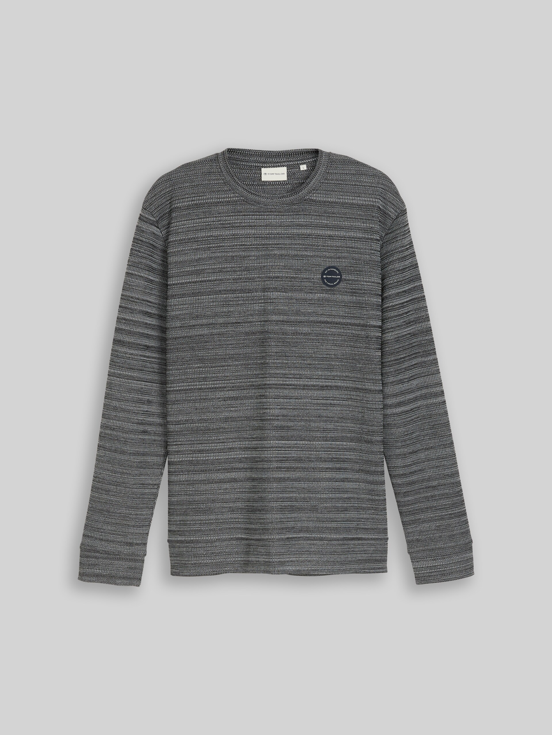 Langarmshirt in Melange-Optik - black white inject structure - Vorder-Produkt-Ansicht