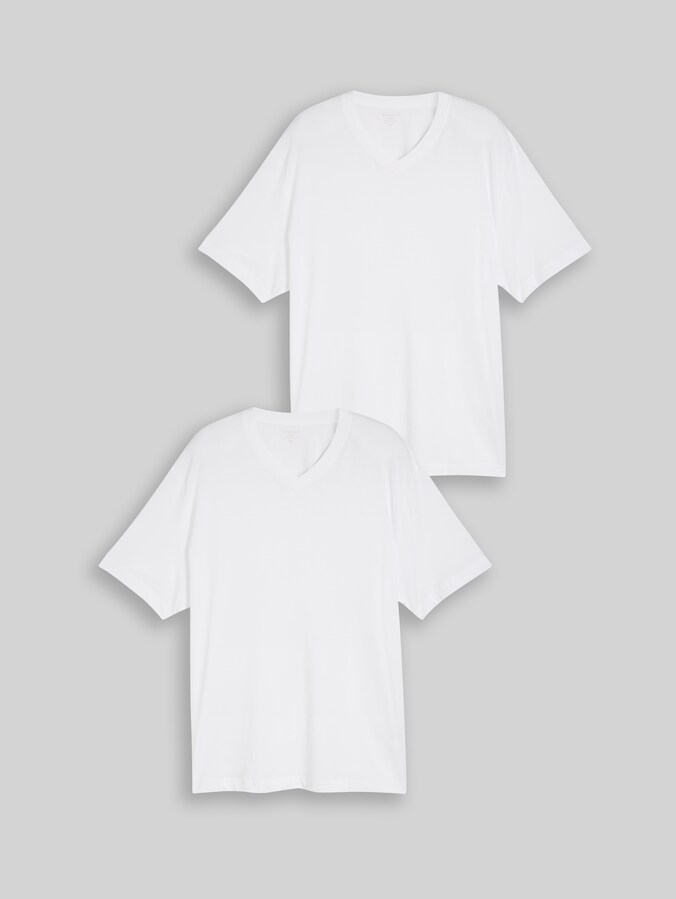 Plus Size - T-shirts met V-hals in set van 2 door Men Plus Size, White