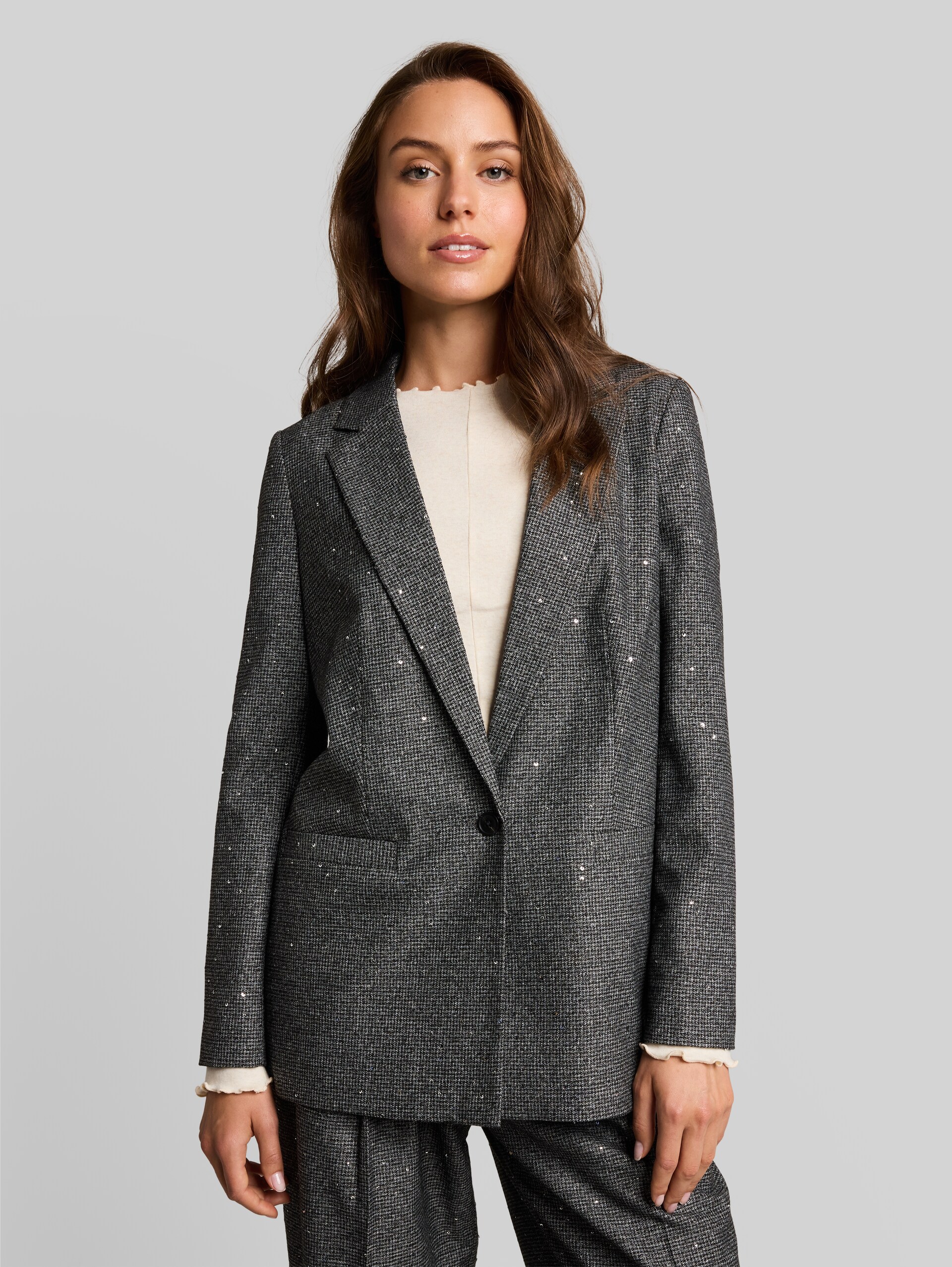 Loose Fit Blazer mit Pailletten - black white sequins structure