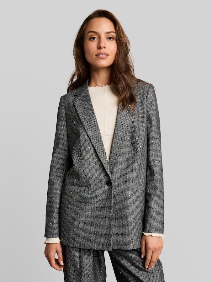 Loose Fit Blazer mit Pailletten von Women, black white sequins structure