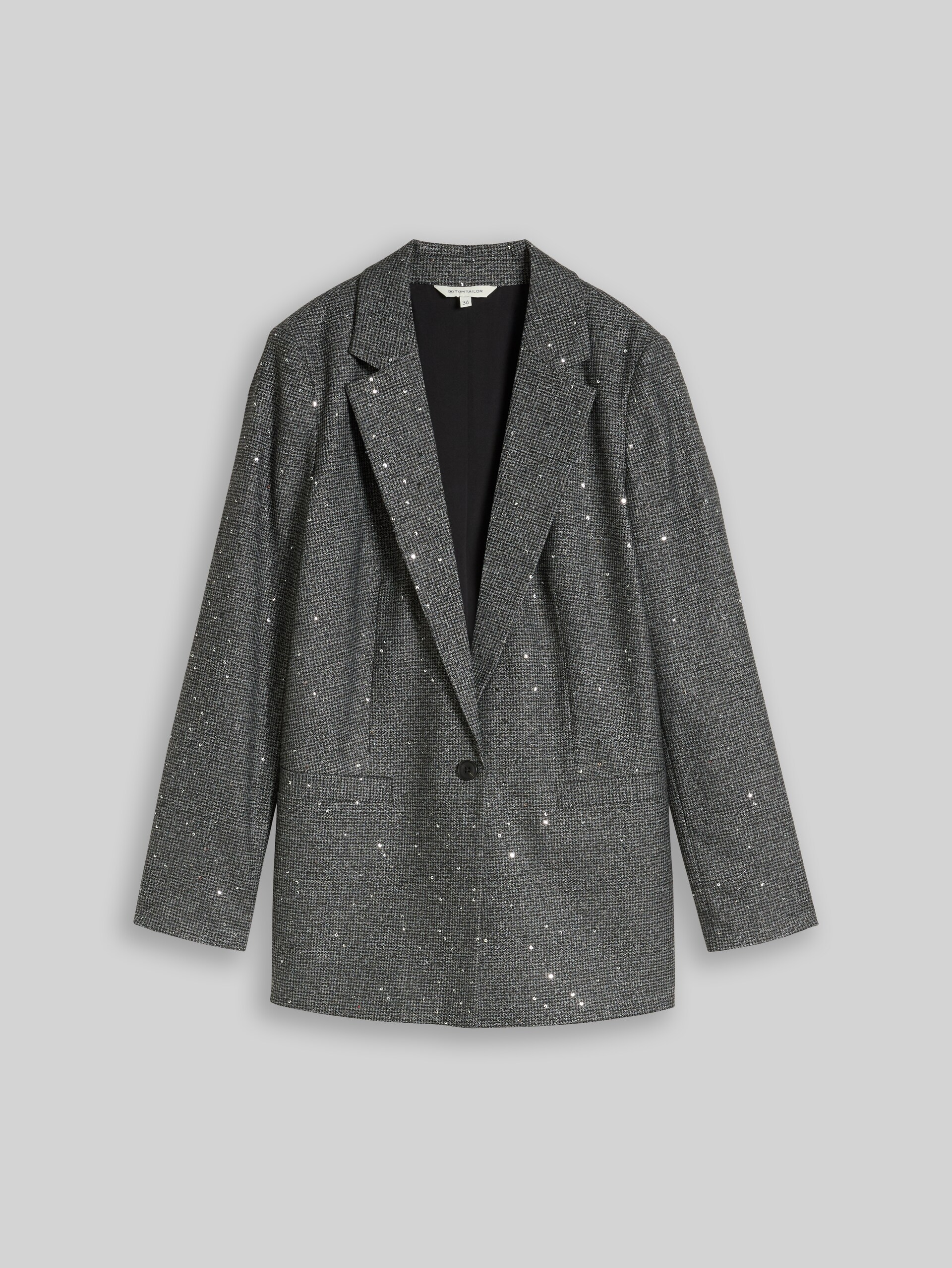 Loose Fit Blazer mit Pailletten - black white sequins structure