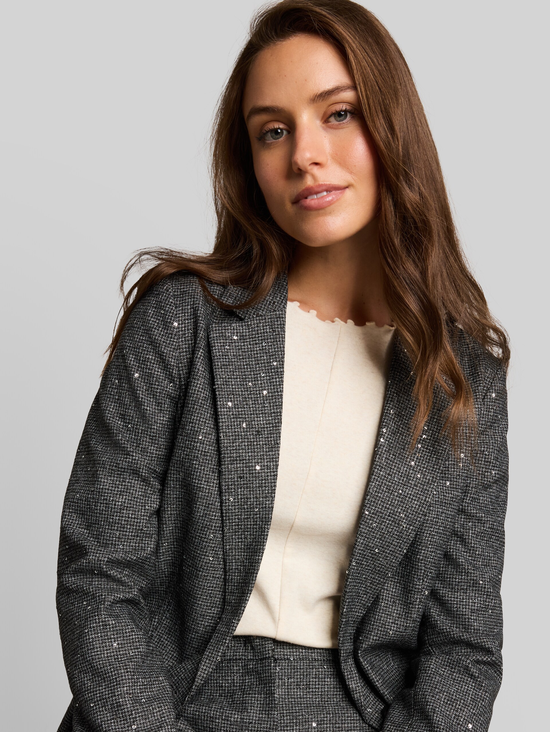 Loose Fit Blazer mit Pailletten - black white sequins structure