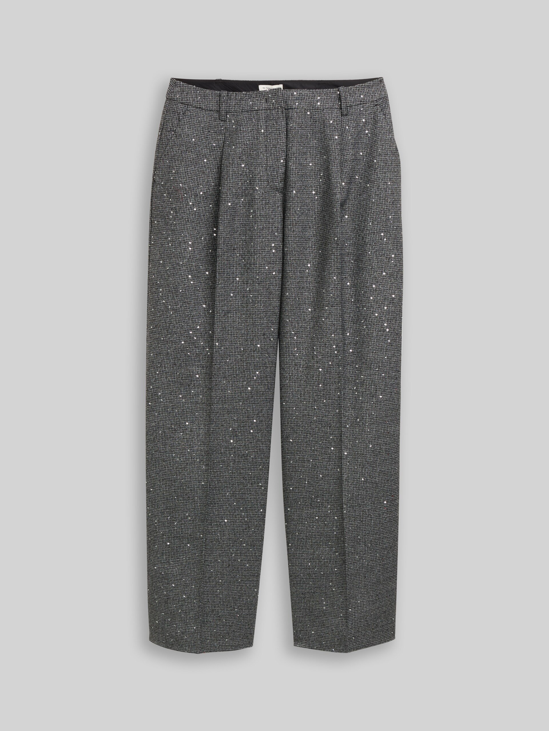 Pantalon à jambes larges à paillettes - black white sequins structure - Vue de face du produit
