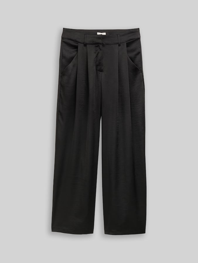 Satijnen broek met wijde pijpen door Women, deep black