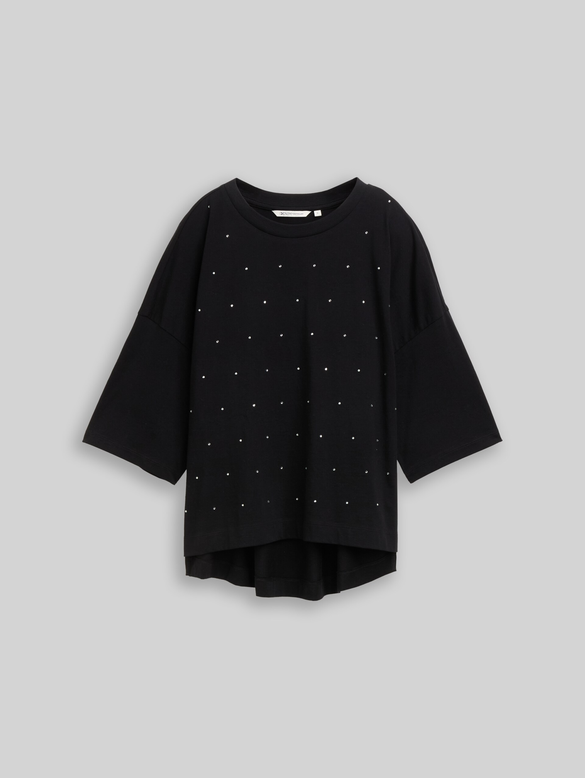 T-shirt coupe carrée avec strass - deep black - Vue de face du produit