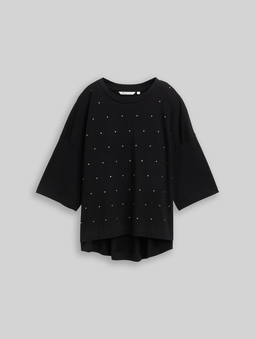 Boxy Fit T-Shirt mit Strasssteinen von Denim Female, deep black