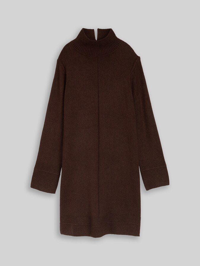 Gezellige gebreide jurk met opstaande kraag door Women, java dark brown melange