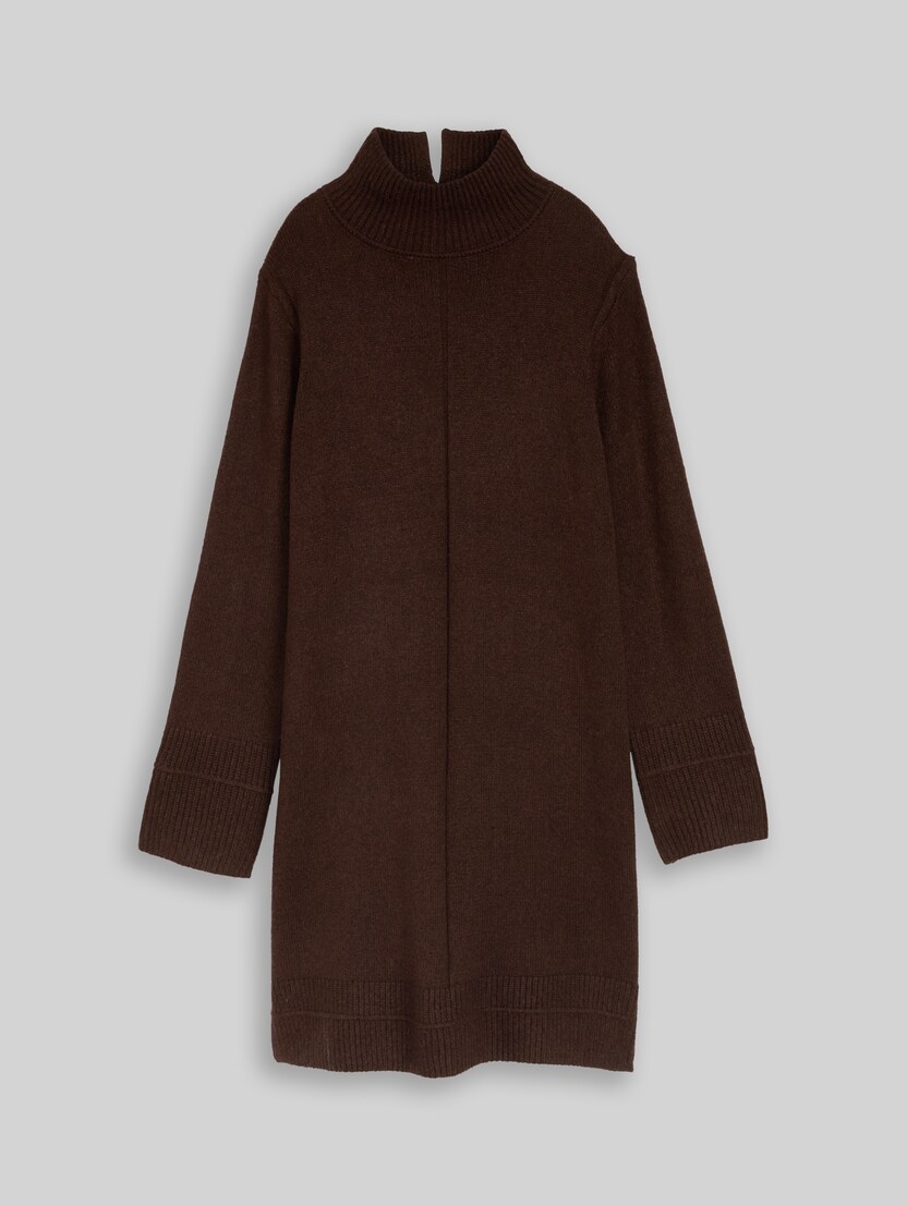 Cosy knitted dress with stand-up collar by Women, java dark brown melange
