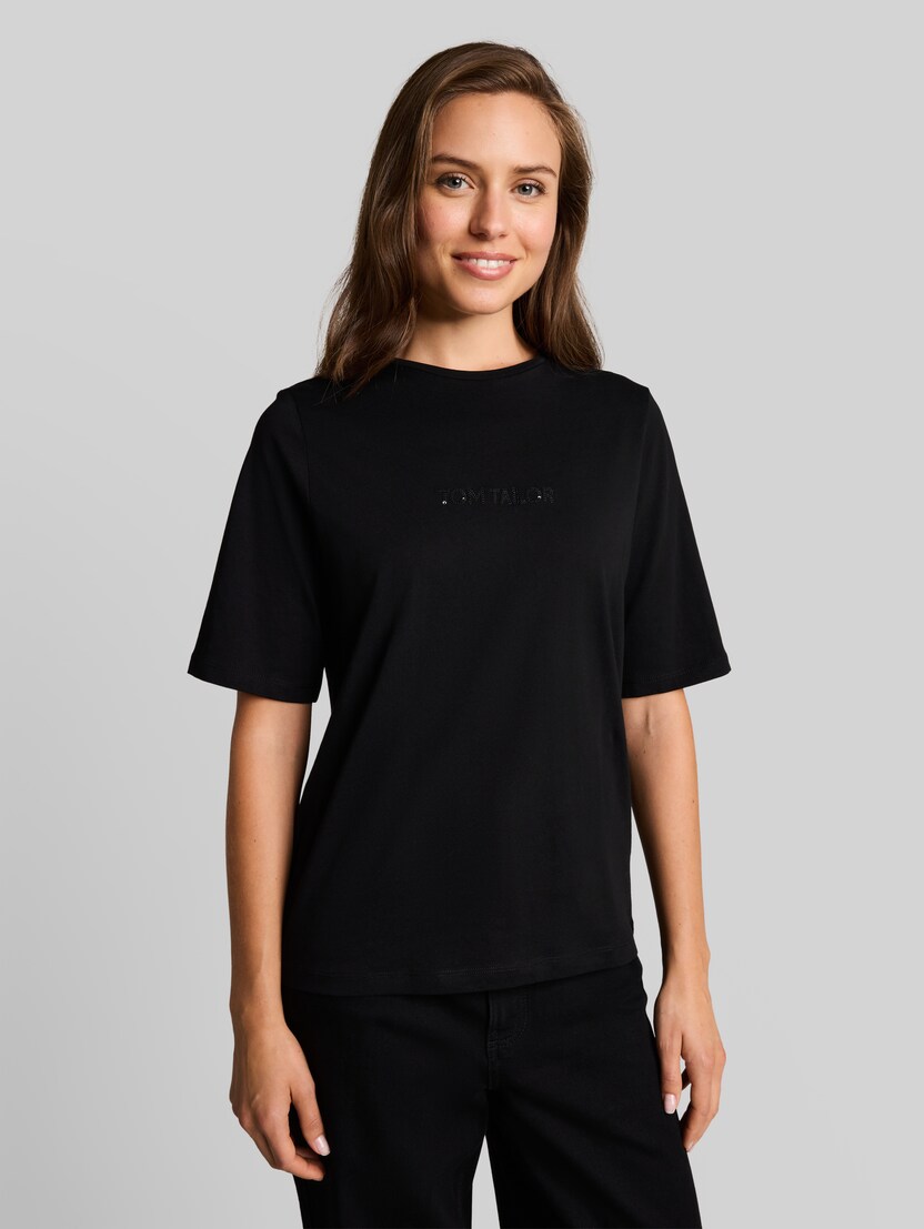 Slim Fit T-Shirt mit Pailletten von Women, deep black