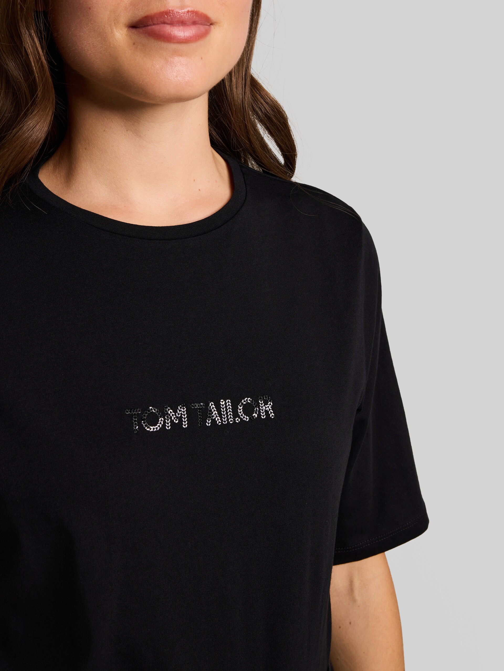 T-shirt coupe slim à paillettes - deep black - Vue détaillée du modèle