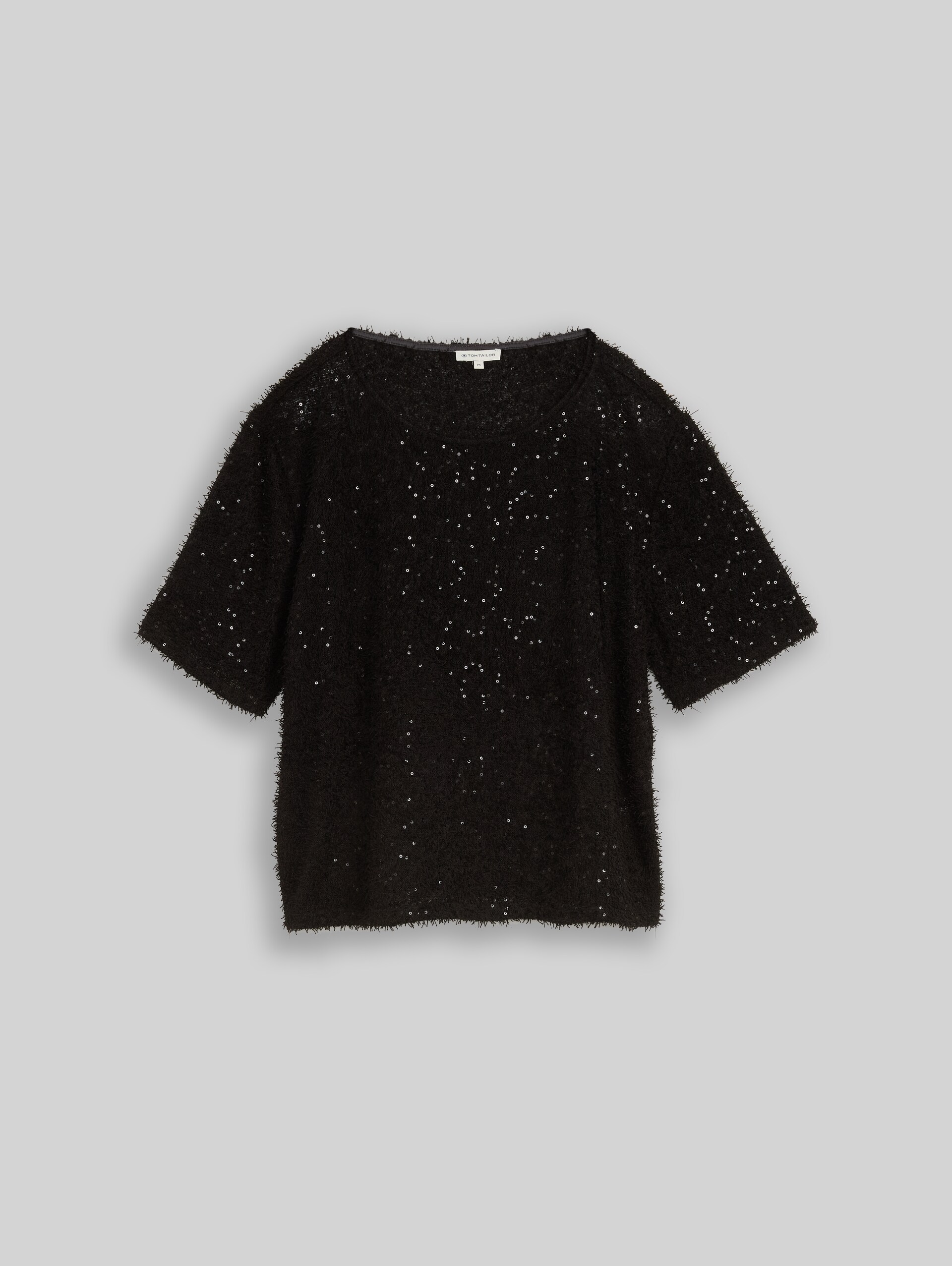 T-Shirt mit Pailletten - deep black - Vorder-Produkt-Ansicht