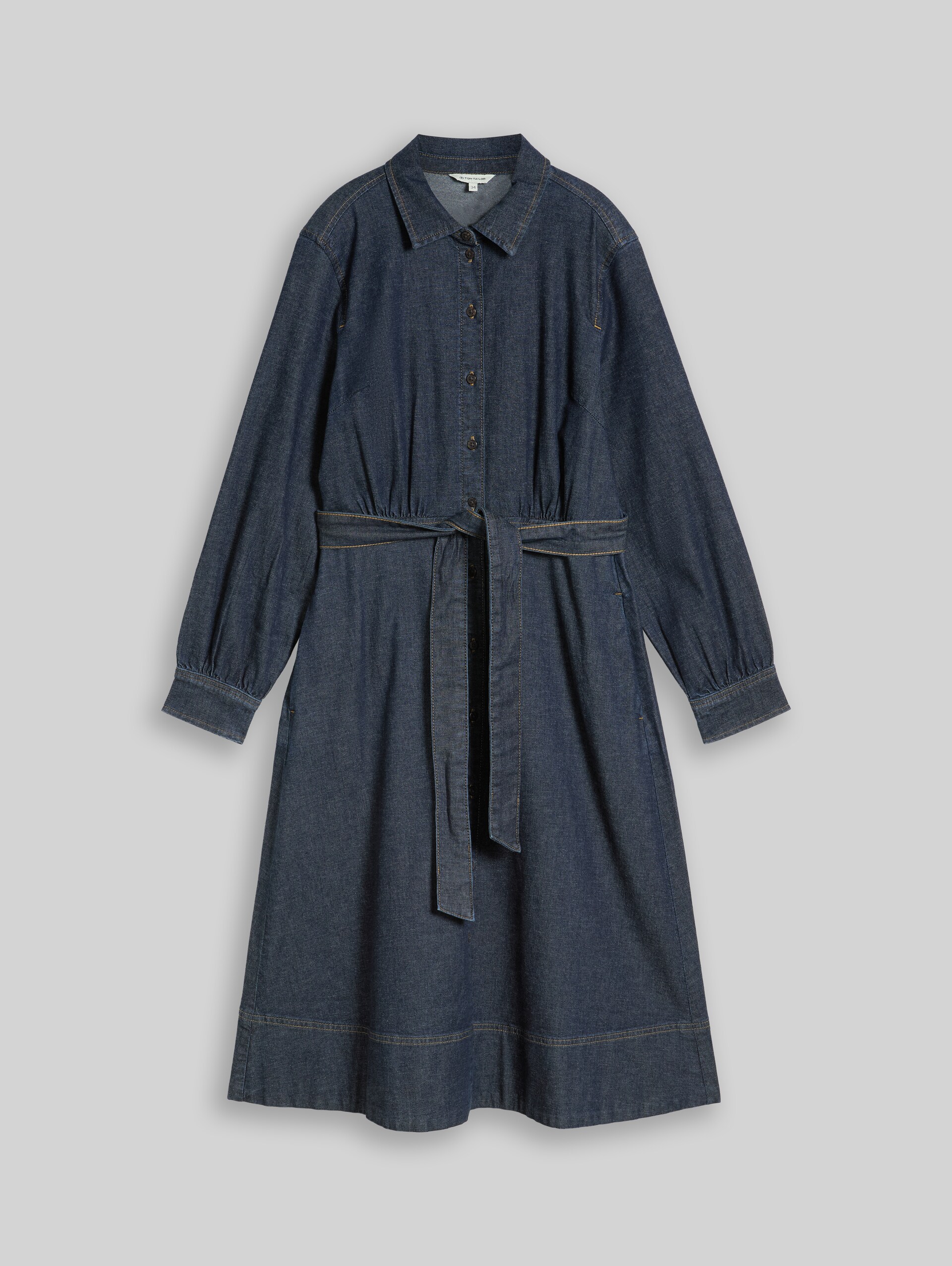 Losvallende spijkerjurk met riem - Blue Rinse Denim - Product vooraanzicht