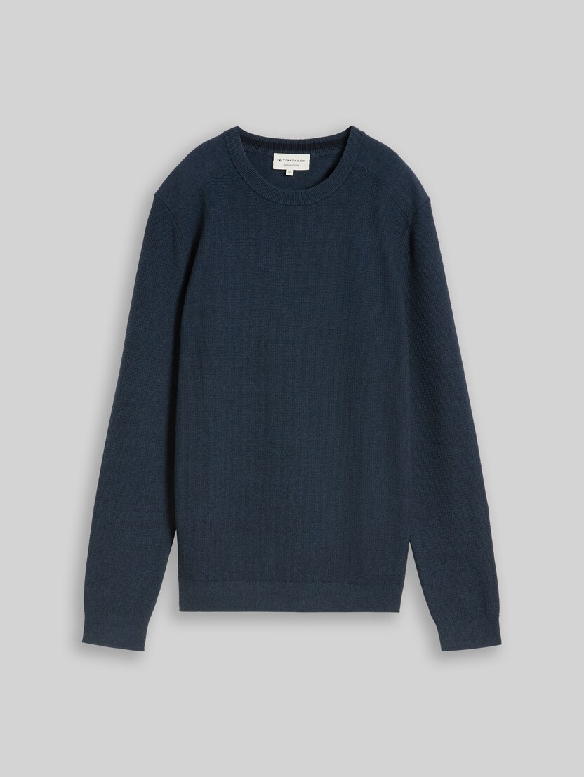 Gebreide trui van katoen door Men, mouline blue navy