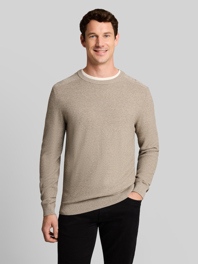 Gebreide trui van katoen door Men, mouline taupe offwhite