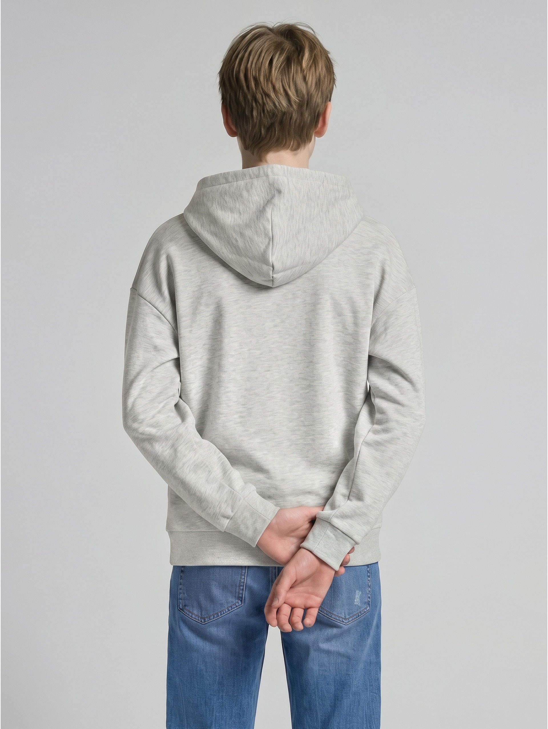 Sweatshirt 1/1 - Light Stone Grey Melange - Neklijn model-achteraanzicht