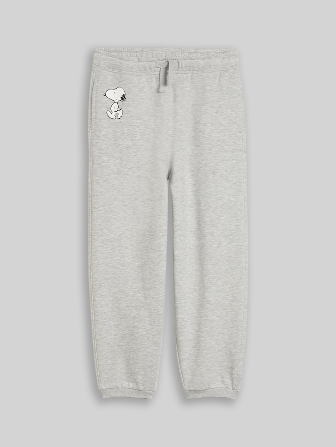 Joggingbroek met Snoopy-print in gemêleerde look door Teen Boys, Light Stone Grey Melange
