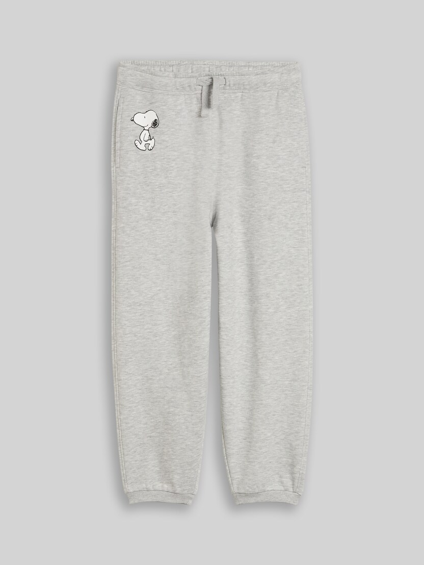 Joggingbroek met Snoopy-print in gemêleerde look door Teen Boys, Light Stone Grey Melange