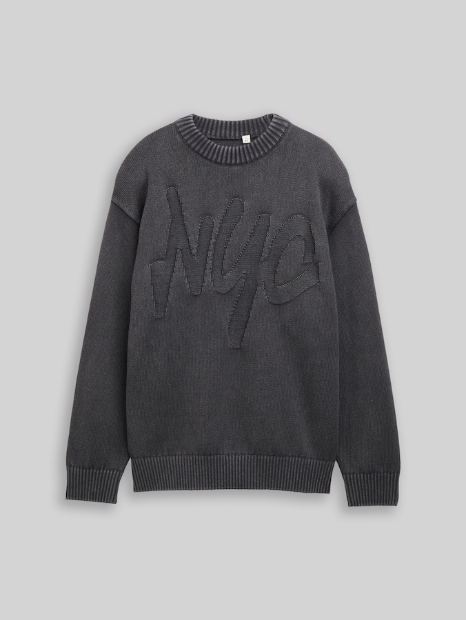 Oversized gebreide trui in used-look door Teen Boys, coal grey