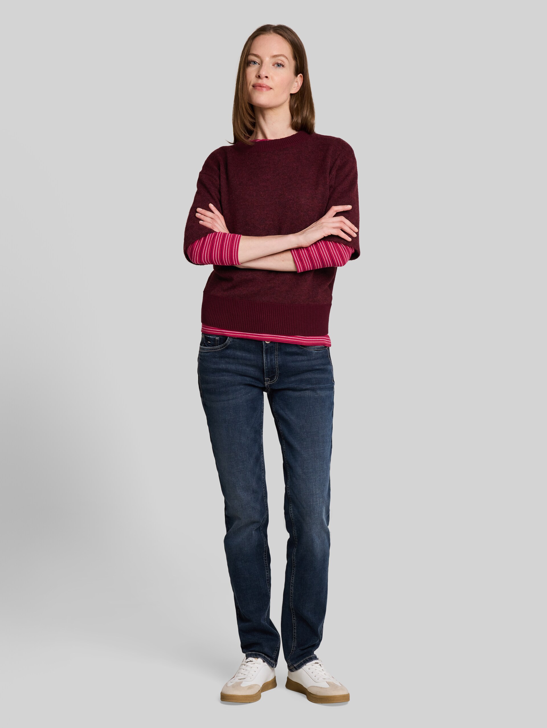 Cosy Strickpullover mit Alpaka-Anteil - preppy plum melange - Model-Vorderansicht