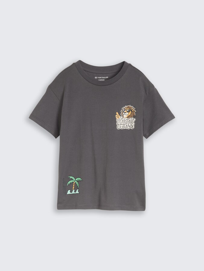 Oversized T-shirt met print op de rug door Mini Boys, dark urban grey