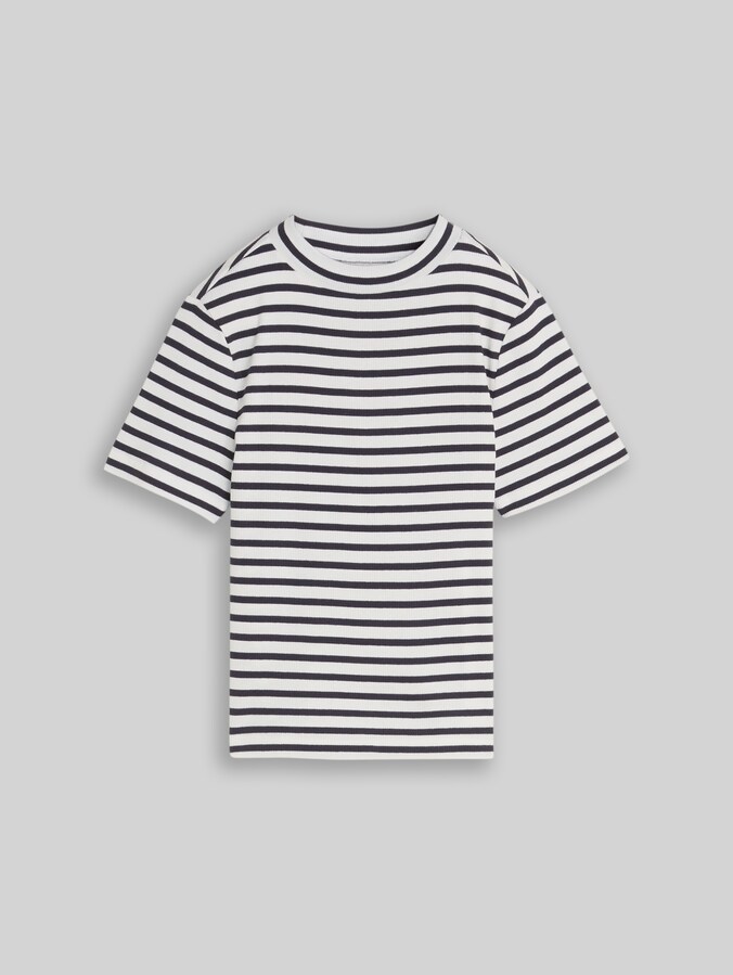 Cropped T-Shirt mit Streifenmuster von Teen Girls, dark blue white thin stripe