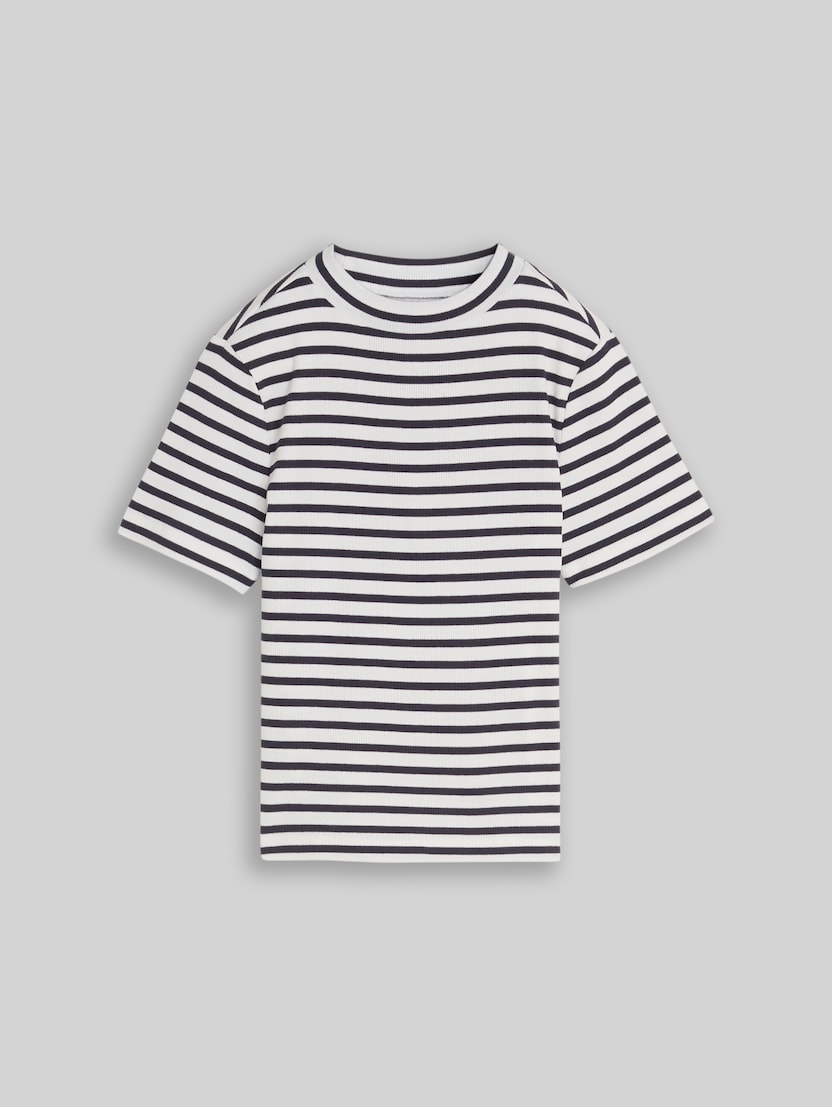 Cropped T-Shirt mit Streifenmuster von Teen Girls, dark blue white thin stripe