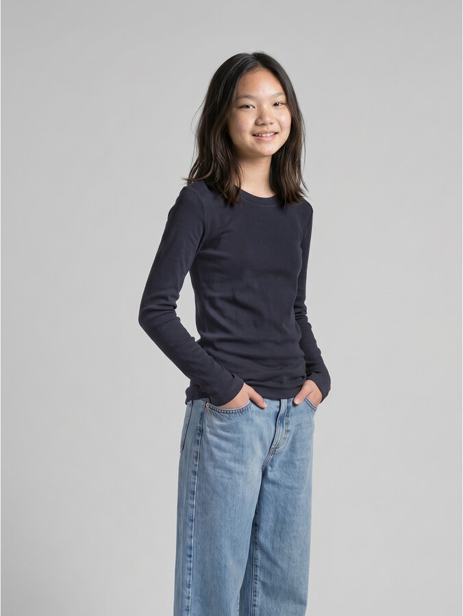 Ribbed long-sleeved top in a pack of 2 by Teen Girls, Parisien Night Blue