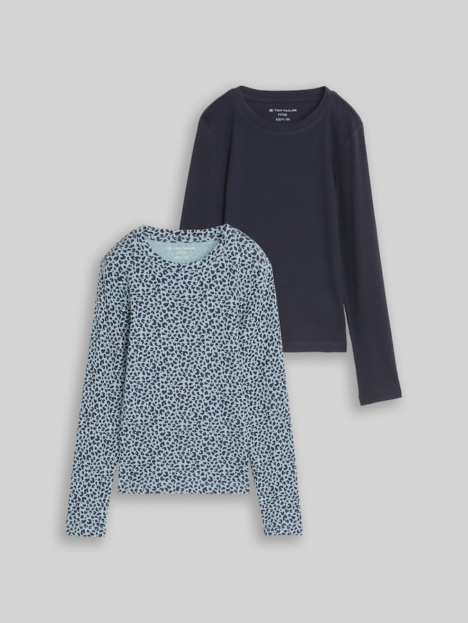 Ripp Langarmshirt im 2er-Pack von Teen Girls, Parisien Night Blue