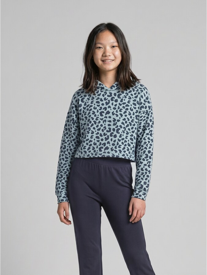 Cropped hoodie by Teen Girls, green big leo design