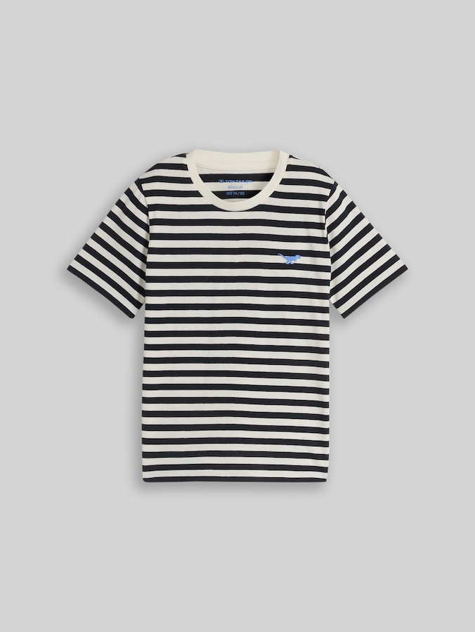 T-Shirt mit Streifenmuster von Mini Boys, navy off white stripe