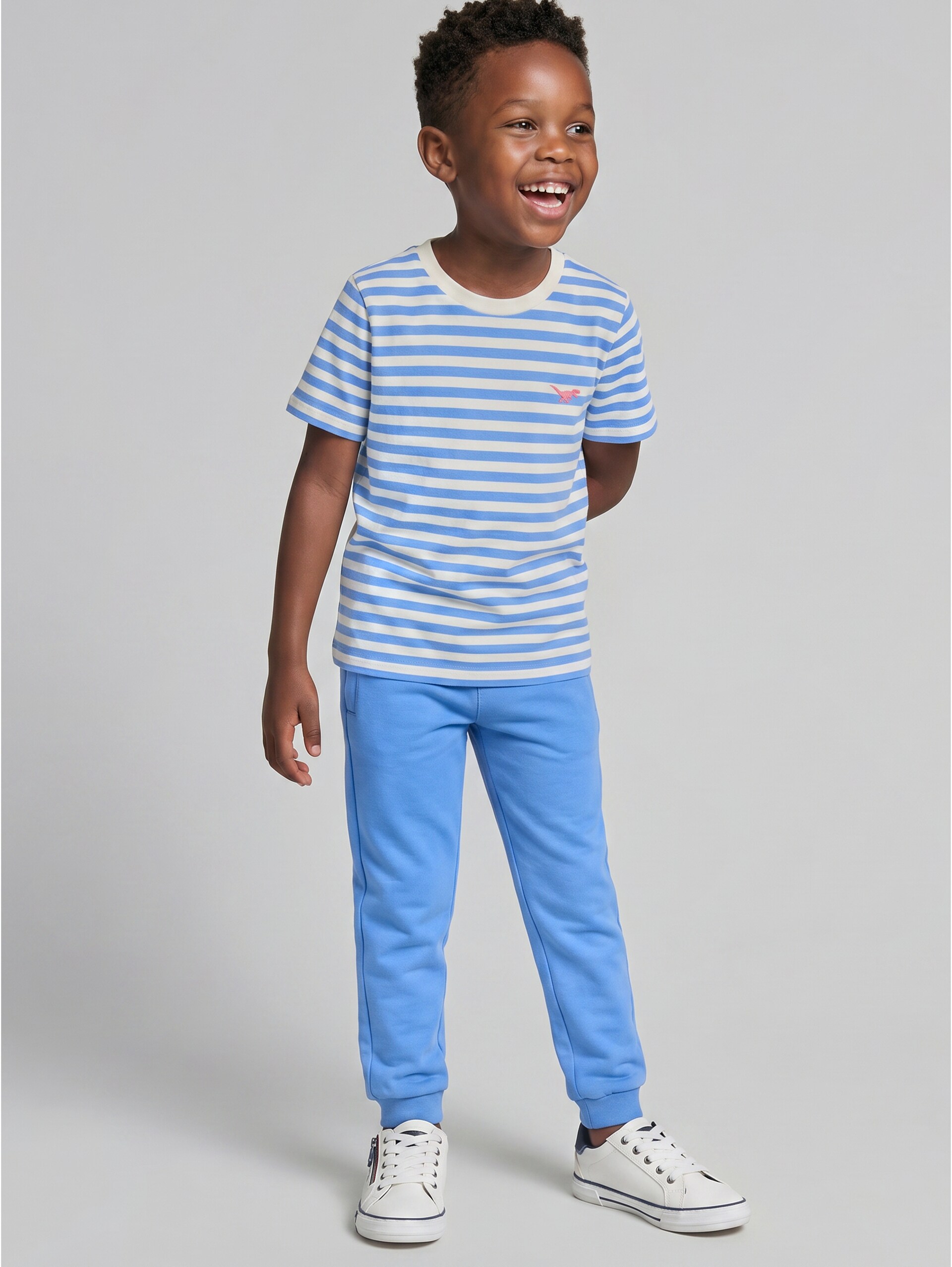 T-shirt met streepmotief - mid blue off white stripe - Model vooraanzicht